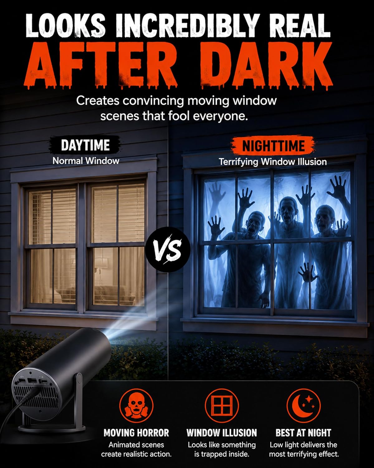 W/ Video Halloween Projector Scary Halloween Decorations，Black：No Fabric
