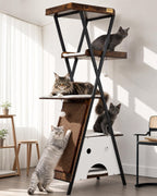 Modern Wood Cat Tree Tower for Indoor Cats Large Adult 67-in Tall