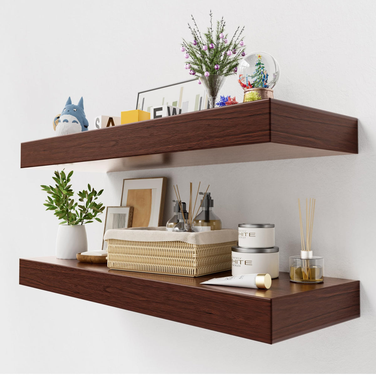 60 inch Long Walnut Floating Shelf for Wall, 8" D Fireplace Mantel