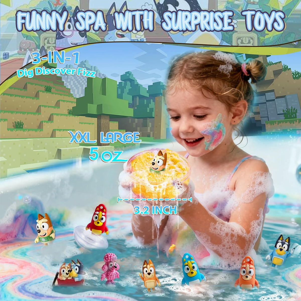 Bath Bombs for Kids: XXL Bath Bombs with Surprise Inside, Organic Bath Bombs Rich in Natural Essential Oils, Kids Bath Gift Set for Dry Skin Moisturize, Summer Party Favors for Kids (6 Pcs)