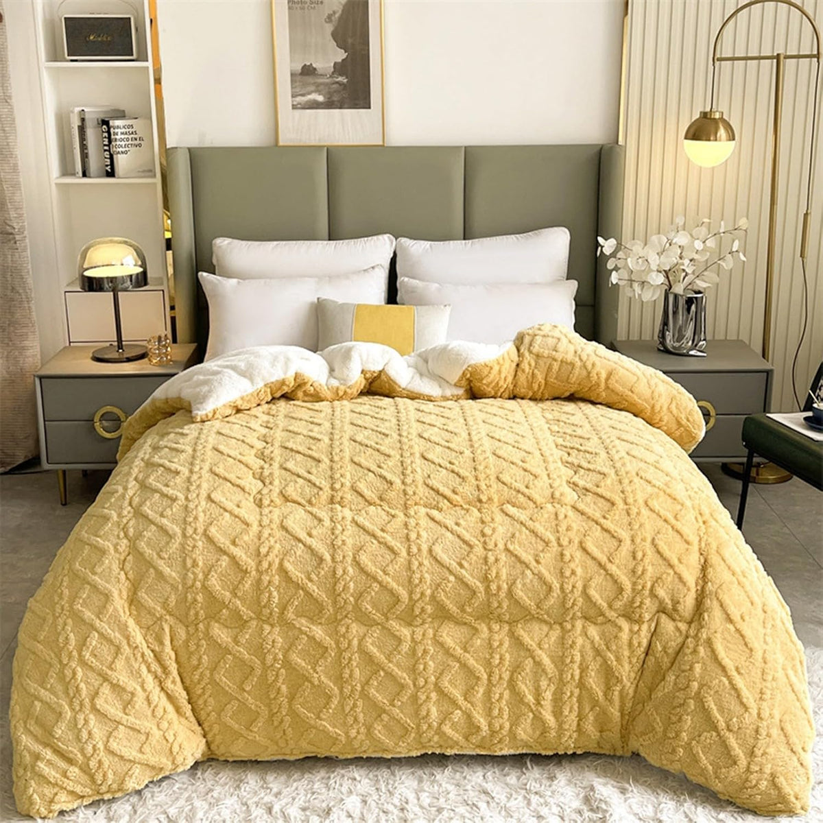 Insulation Hibiscus Winter Quilt, Thickened Super Soft Cashmere and Double Fabrics Warm Thicke Lambswool Quilt Core Sided Blanket(E,150x200cm-3KG)