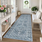 KUTA Vintage Extra Long Runners for Hallways 2.6x18ft Washable Blue White