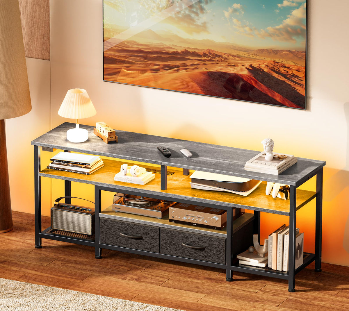 Huuger 63 Inch LED TV Stand with Power Outlets for 65 70 Inch TV