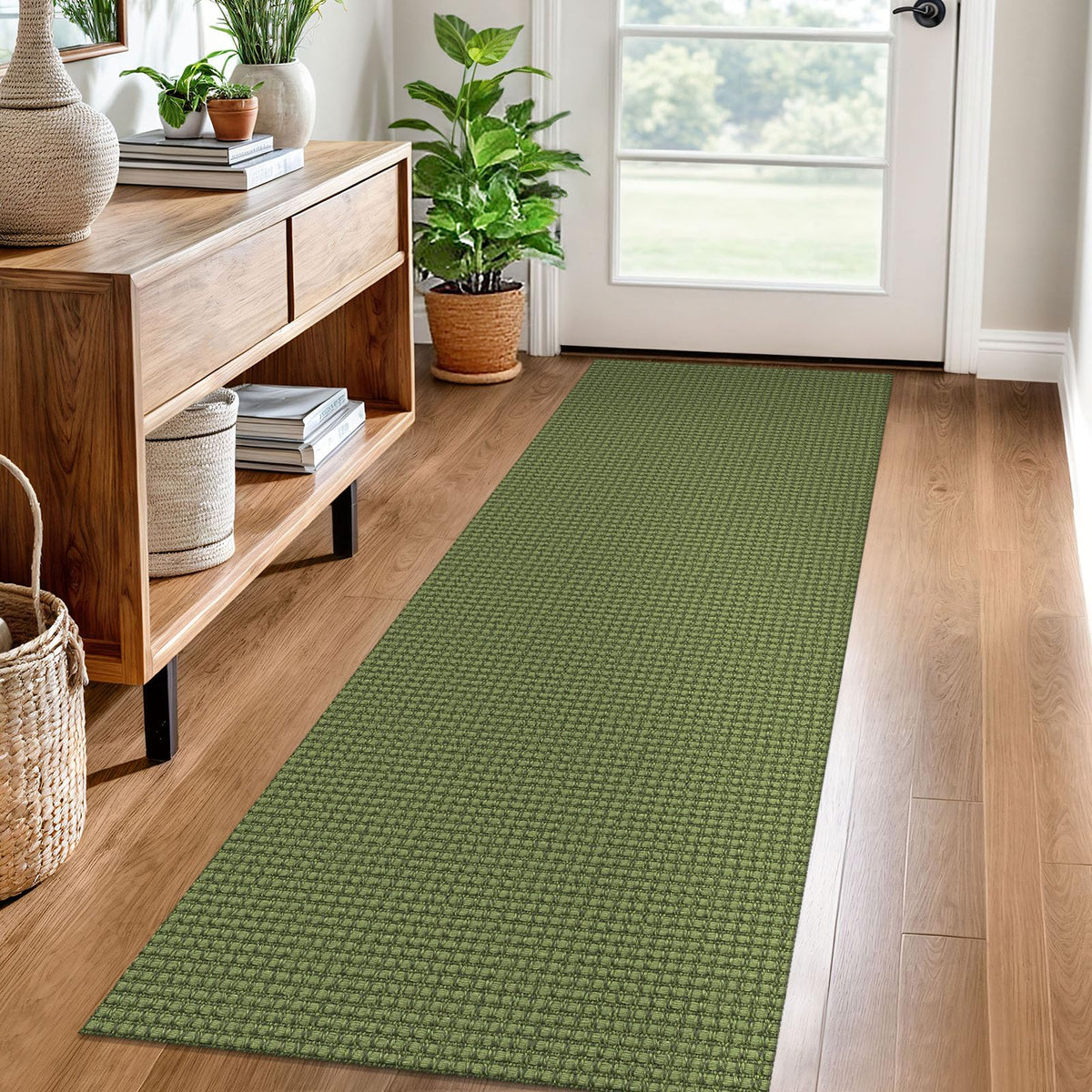 EARTHALL Woven Area Rugs 6x9 Ft Washable Living Room Rugs Non Slip Rubber Backed Dining Room Rug Braided Bedroom Rugs Indoor Floor Carpet for Living Room, Bedroom, Dining Room, Beige/Ivory