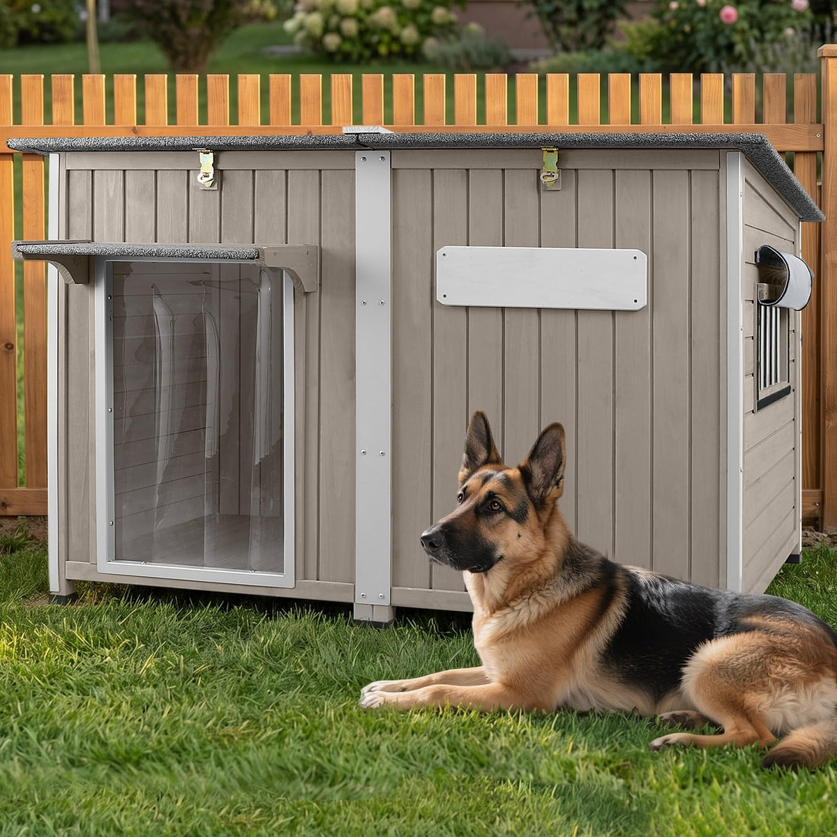 Ketive 43.3" L XL Outdoor Wooden Dog House for Medium to Large Dogs