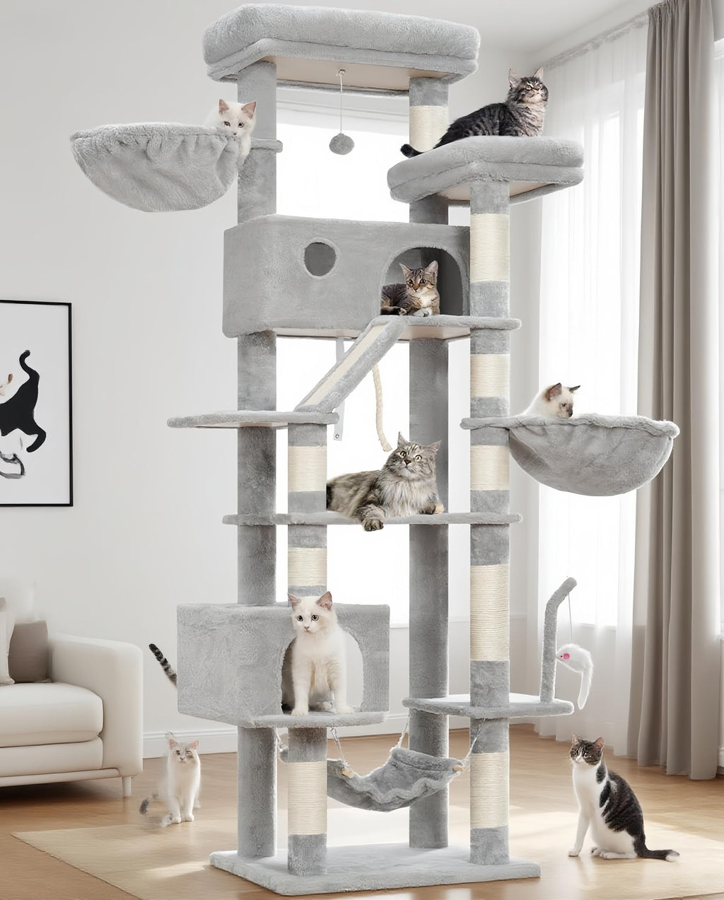 Gitelsnour Cat Tree, 63'' Cat Tower for Large Cats, Big Hammock GCT020G