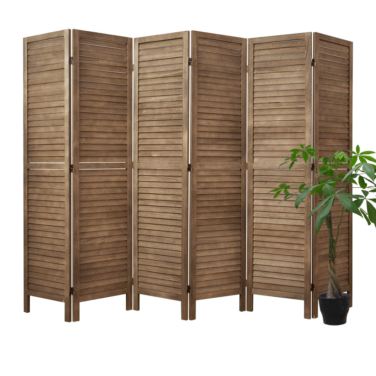 Room Dividers and Folding Privacy Screens, Wood Louvered Separators Divider Wall for Home Office Bedroom - 4 Panels, 63 * 67inch (Brown)