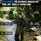 PLUSINNO Fishing Gear-Fishing Rod & Fishing Backpack, Fish Net,Tackle Box