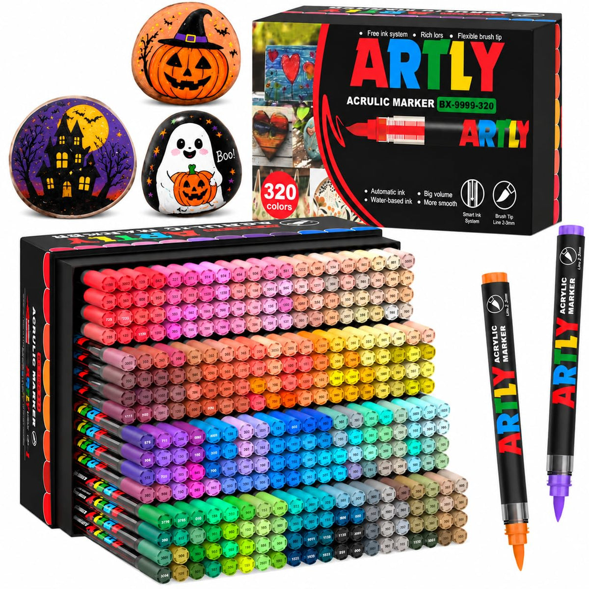 Amamao 240 Colors Soft Brush Tip Acrylic Paint Markers for Rock Painting