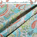 Cozy Line Home Fashions Turquoise Blue Coral Floral Leaf Reversible Quilt Bedding Set, Coverlet Bedspread Lightweight for All Seasons (Mirage Paisley, King - 6 Piece)