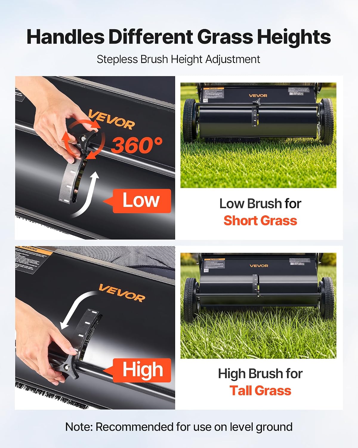 VEVOR Push Lawn Sweeper 26 Inch Leaf & Grass Collector 7 cu. ft. Hopper Bag