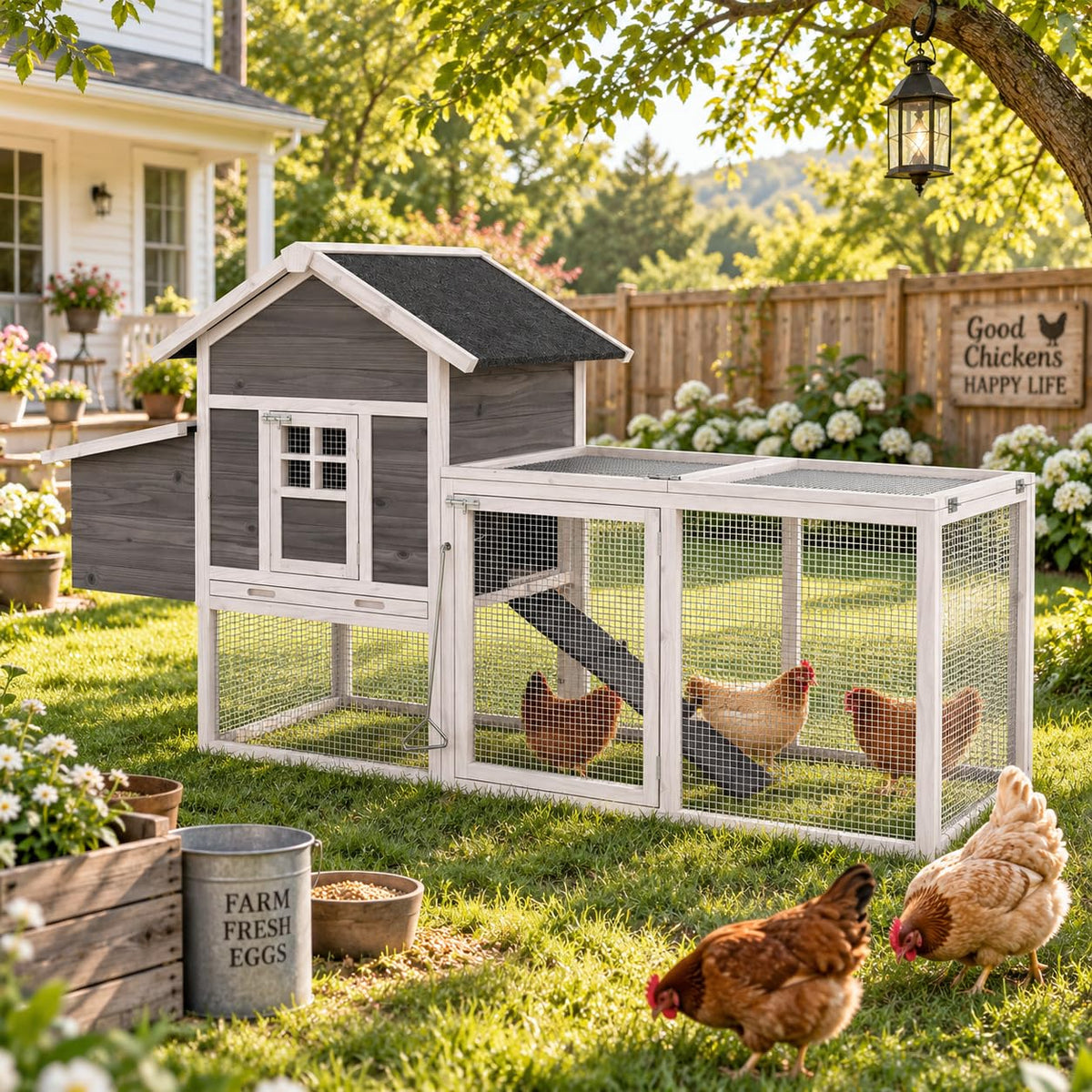 Outdoor Chicken Coop for 2-4 Chickens Wooden Hen House with Nesting Box