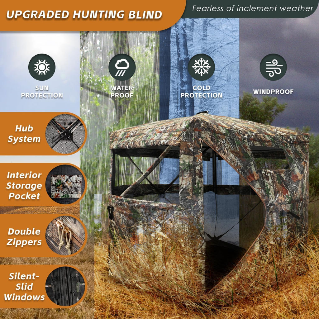 FUNHORUN Hunting Blind with Floor Mat, 360 See Through Ground Blind, Pop Up