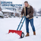 Snow Shovel with Wheels, 29" W x 16.54" H, Double Rod, Red