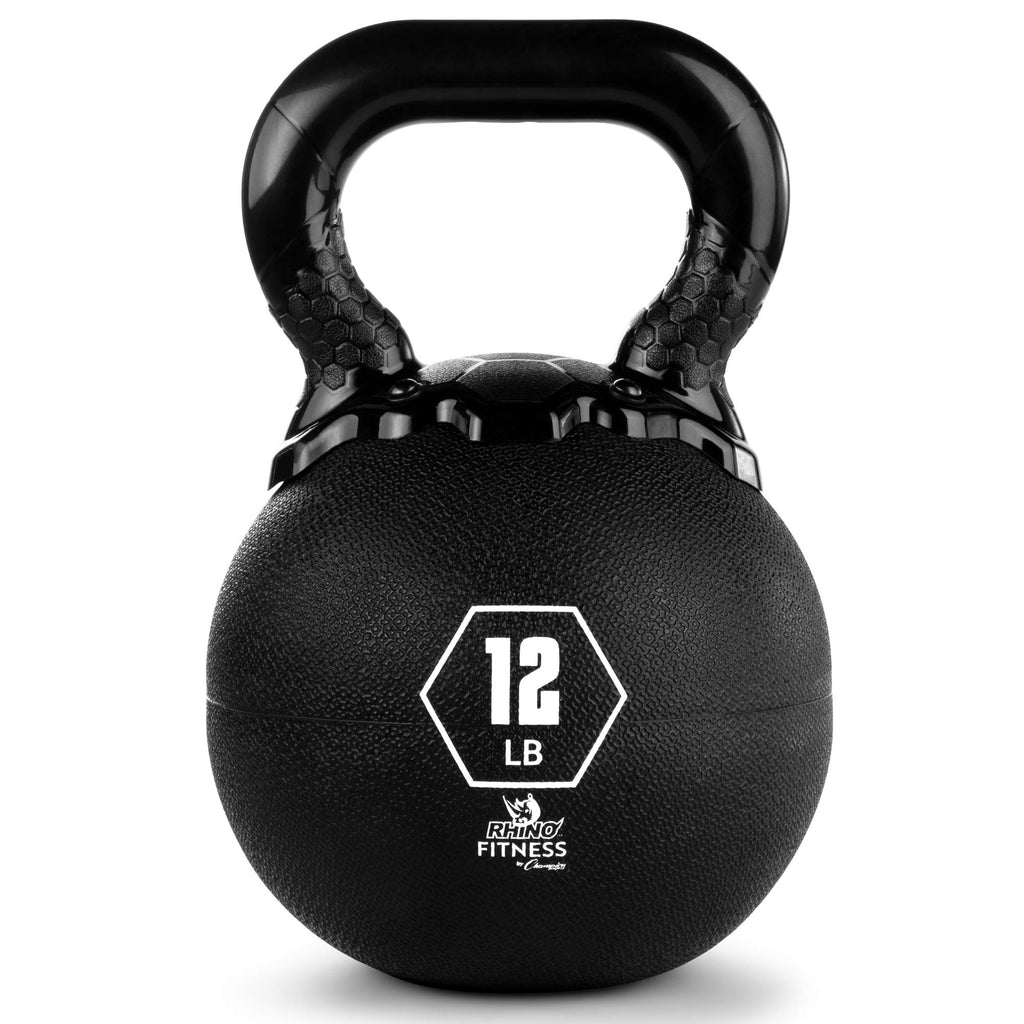 Champion Sports Rhino Kettlebell Rubber Weights, Black - Premium Strength Training Equipment - Multiple Weights