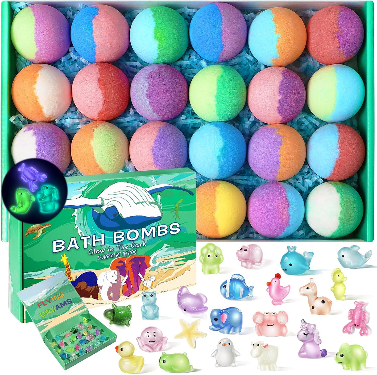 Bath Bombs for Kids with Toys Inside - 24 Pack Kid Bath Bombs with Glow in The Dark Surprise Toys Inside, Fizzy Bath Bomb Advent Calendar, Stocking Stuffers for Kids Boys Girls, Christmas Gift