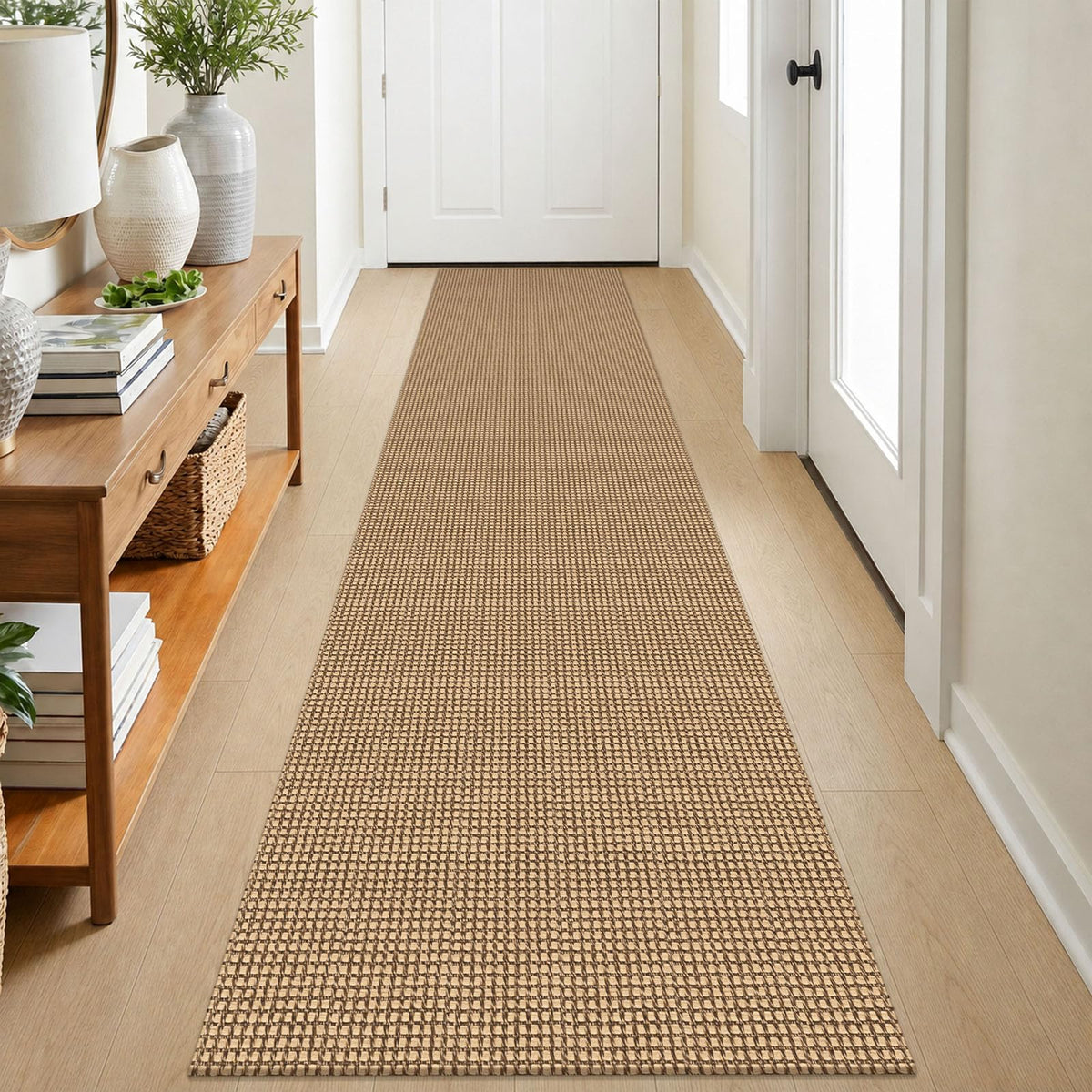 EARTHALL Woven Area Rugs 6x9 Ft Washable Living Room Rugs Non Slip Rubber Backed Dining Room Rug Braided Bedroom Rugs Indoor Floor Carpet for Living Room, Bedroom, Dining Room, Beige/Ivory
