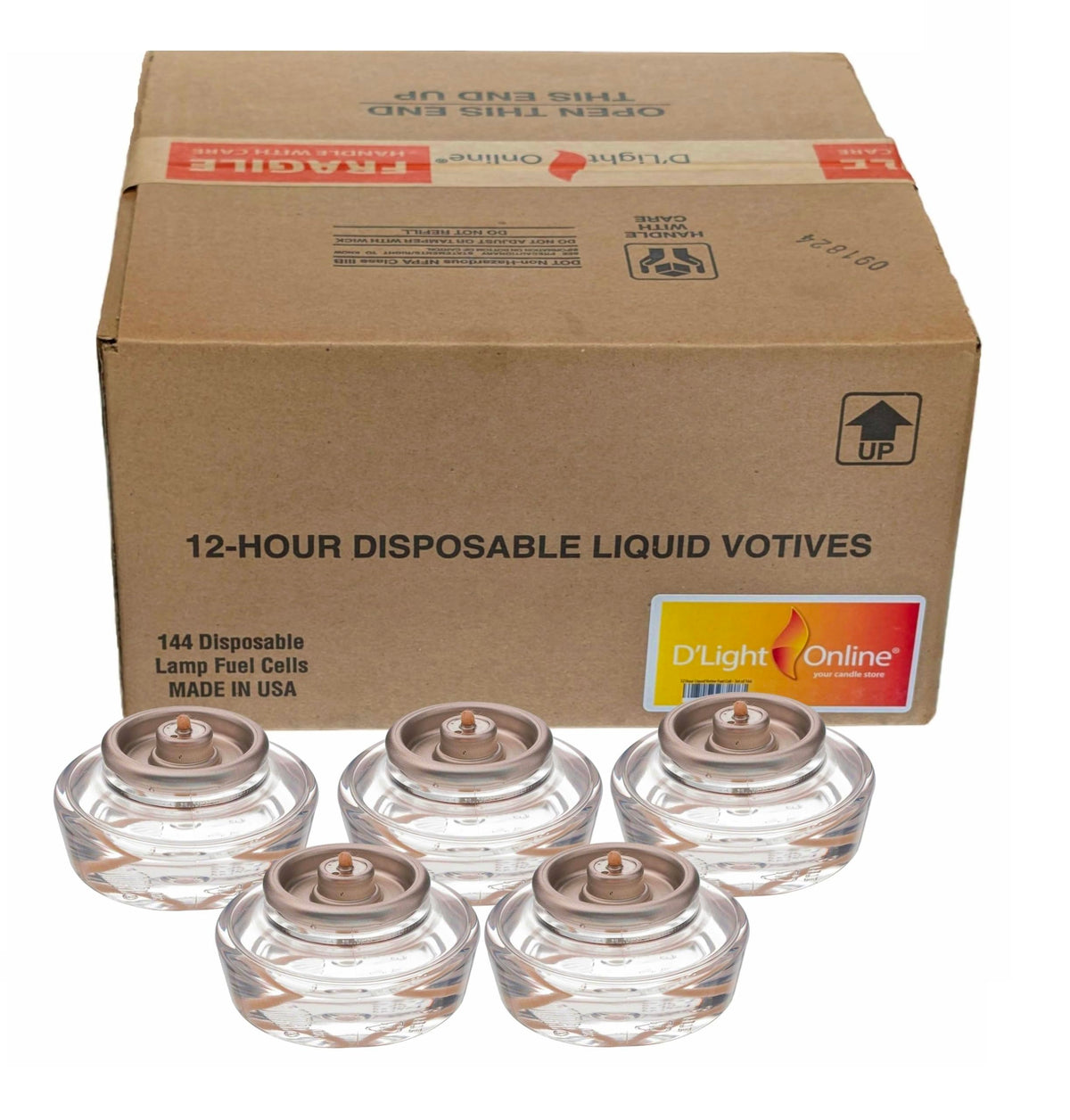 D'Light Online HD12-144 Disposable Liquid Candles 12 Hour Liquid Votive Fuel Cell Oil Candle Cartridge Clear Votive Candles Fuel Cells for Restaurant, Hotels, Wedding Table Top Lights - Set of 144