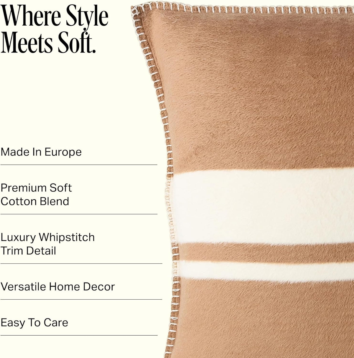Preston Lane Highrise Throw Pillow, 21 x 21 in, Soft Cotton Blend, Camel