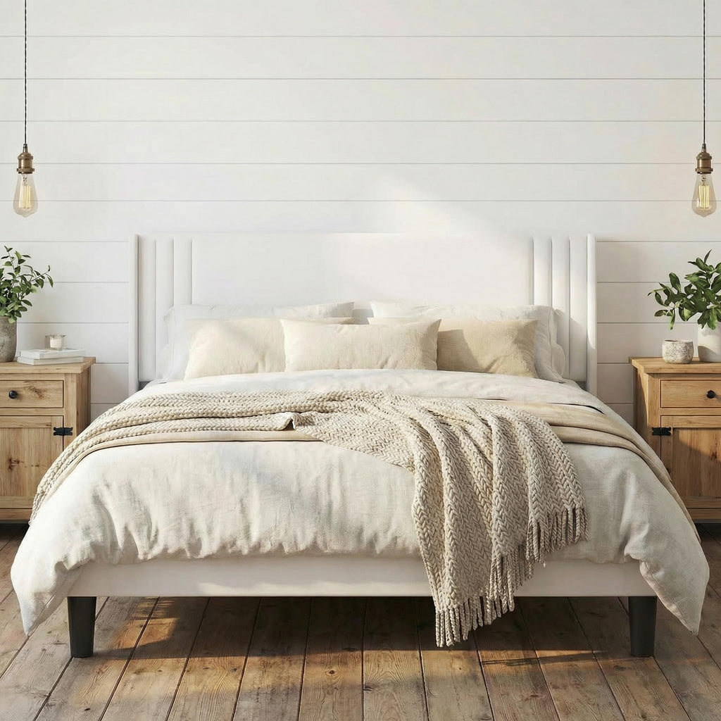 Gizoon Queen Bed Frame with Wingback Headboard, Upholstered Platform Bed