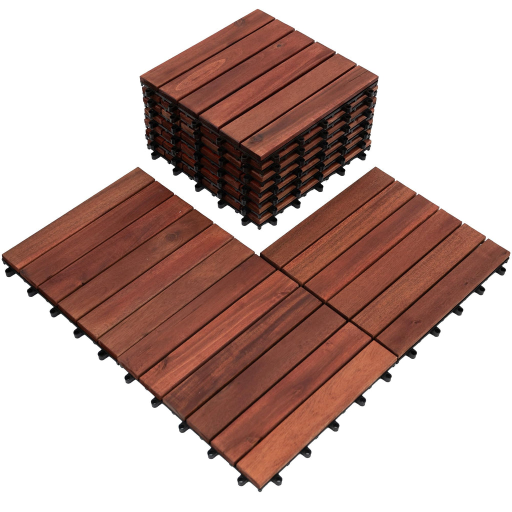 Bliss Outdoors Acacia Interlocking Deck Tiles, 6-Slat, Red, Set of 30