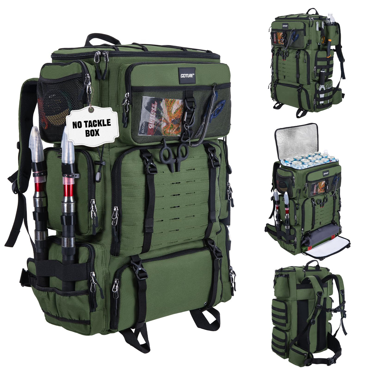 Goture 72L Fishing Tackle Backpack with Cooler & 4 3700 Tackle Boxes