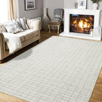 Modern Washable 8x10 Area Rug - Soft, Non-Slip, Stain Resistant, Farmhouse Tartan Plaid for Living Room, Bedroom, Nursery, Office - Beige