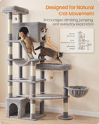 Feandrea Large Cat Tree, 74.1" Tall Sturdy Cat Tower for Indoor, Dove Gray