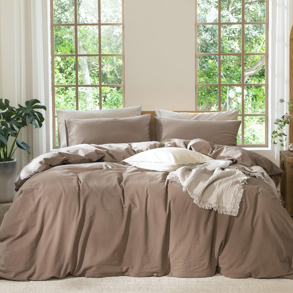 MooMee Duvet Cover Set 100% Washed Cotton Linen Like King