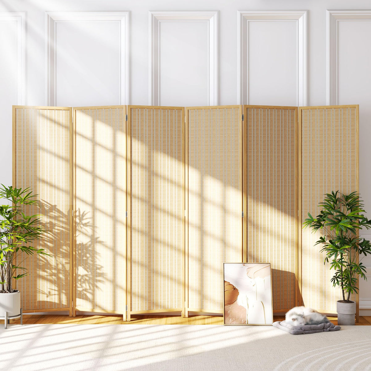 JOSTYLE 6 Panel Folding Privacy Screen 6ft Bamboo Freestanding Room Divider