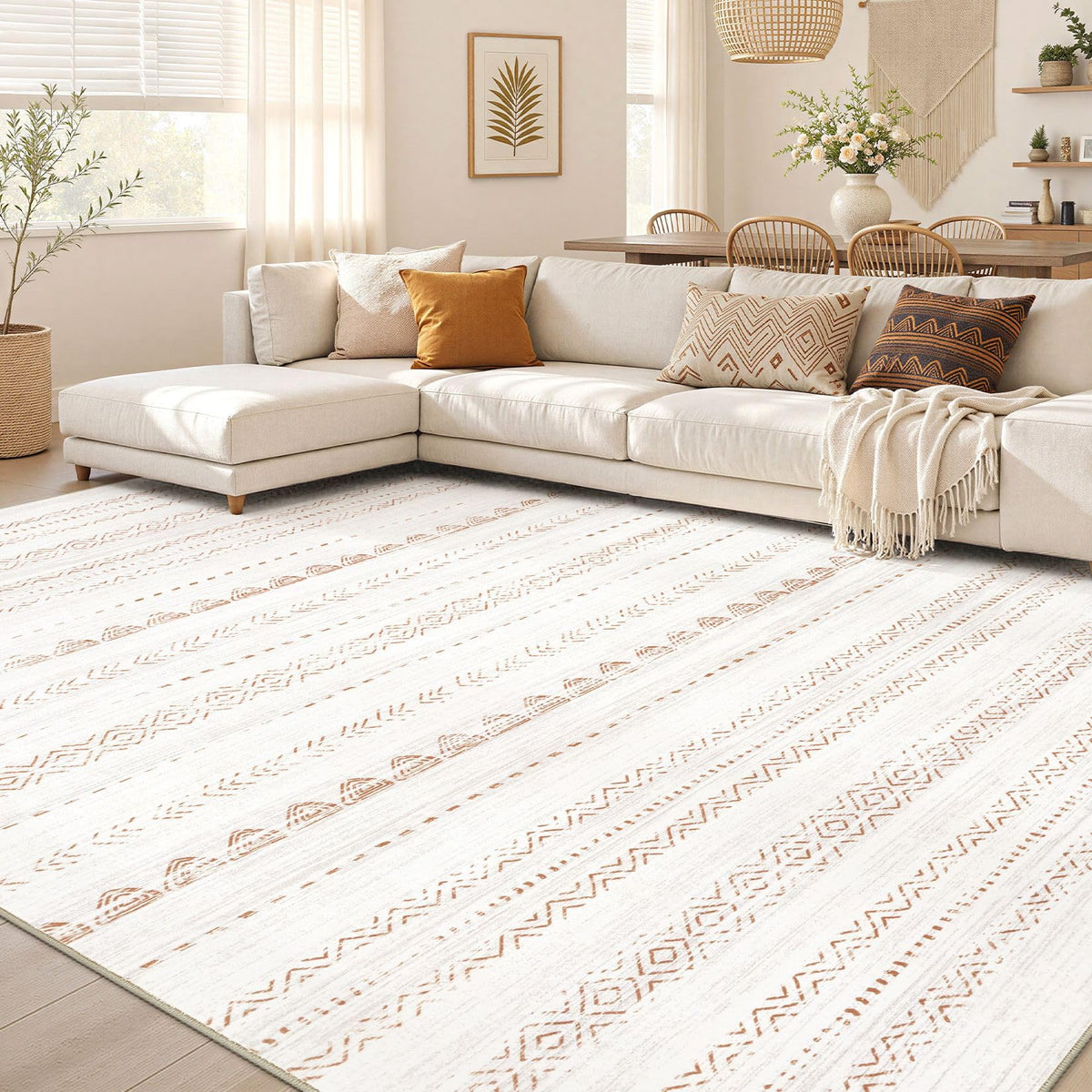 Nakagishi Boho 8x10 Area Rug Living Room Rugs Machine Washable Beige