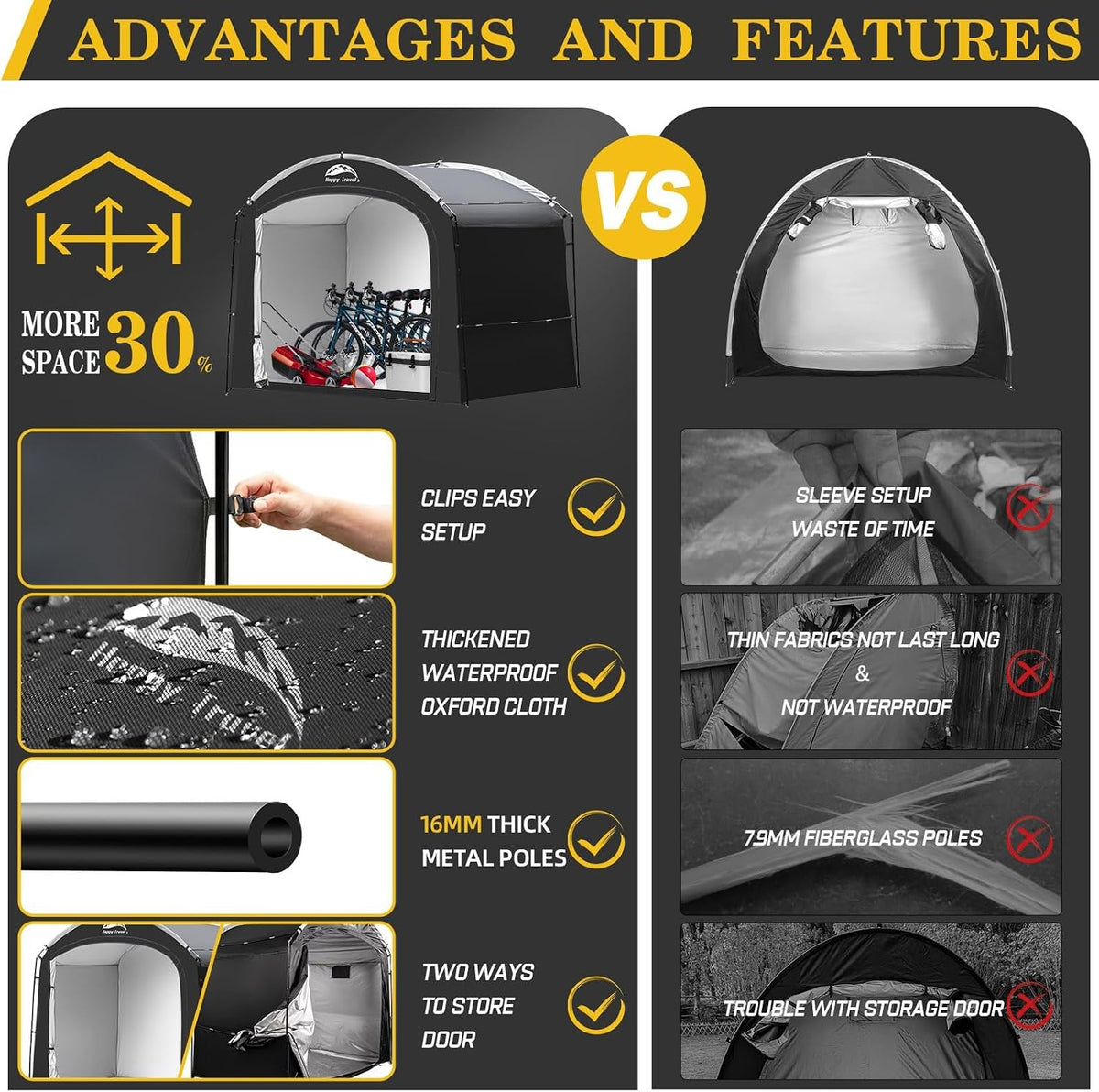 Happy Travel Bike Storage Shed Tent, Waterproof Portable Bicycle Cover Shed