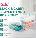 Sterilite Stack & Carry Storage Box, 3 Layer Clear Plastic Tote, 12-Pack
