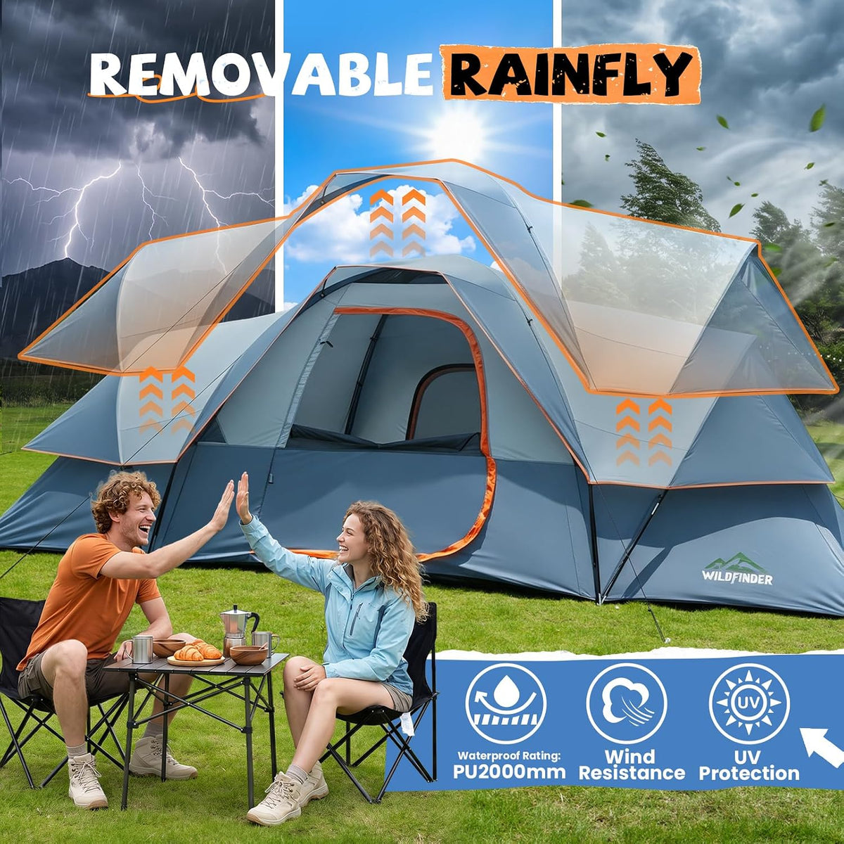 WildFinder Camping Tent 10 Person, Family Tent for Camping with Rainfly