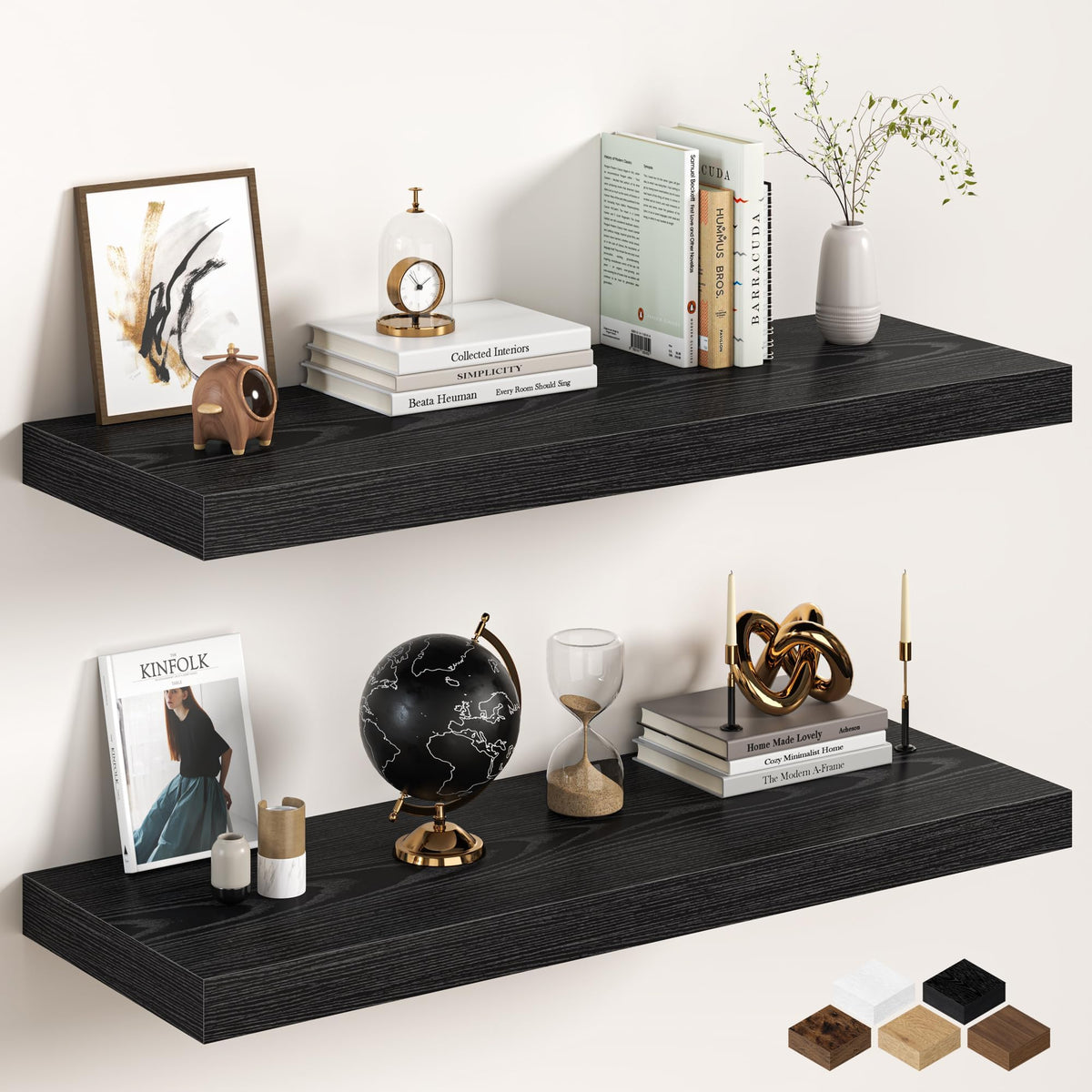 30Inch Oak Floating Shelves for Wall, 12 Inch Deep Shelves for Bedroom, Kitchen, Bathroom Wall Mounted, Rustic Wood Floating Shelf with Invisible Brackets for Books, Storage, Decor, 2 Packs