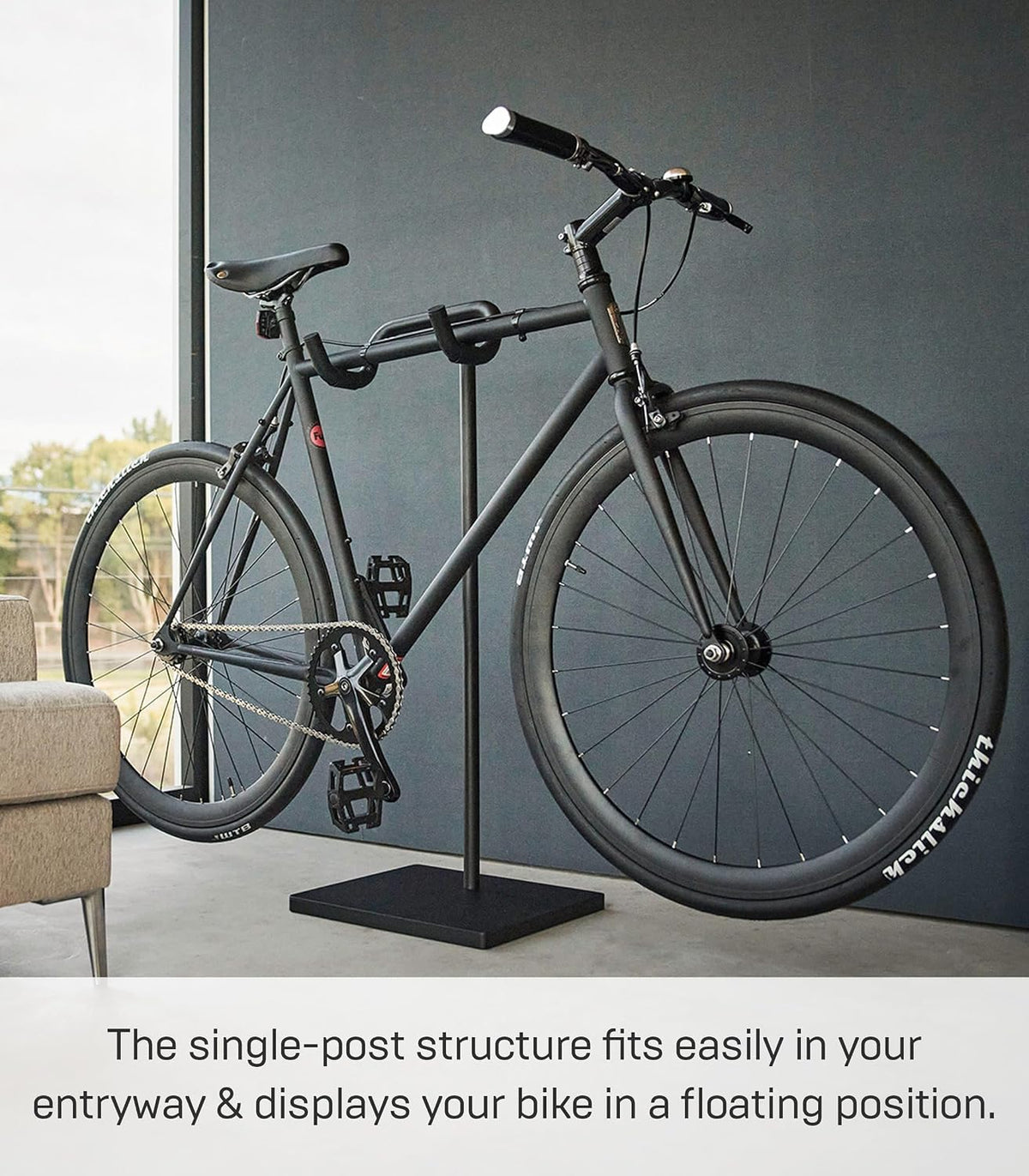 Yamazaki Home Adjustable Bicycle Stand, Anti-Slip Indoor Bike Rack, Black