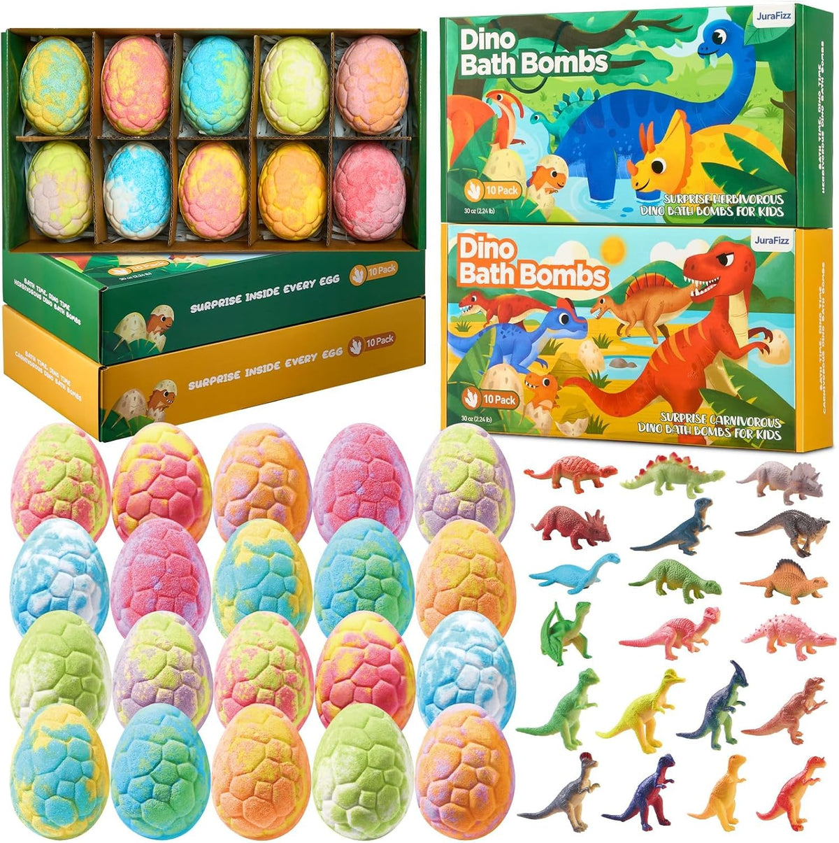 Dinosaur Bath Bombs for Kids with Surprise Toys, Dino Egg Gift Set, 20 Pack