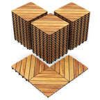 Goplus 12-Pack Acacia Wood Interlocking Deck Tiles (12 PCS,Brick)
