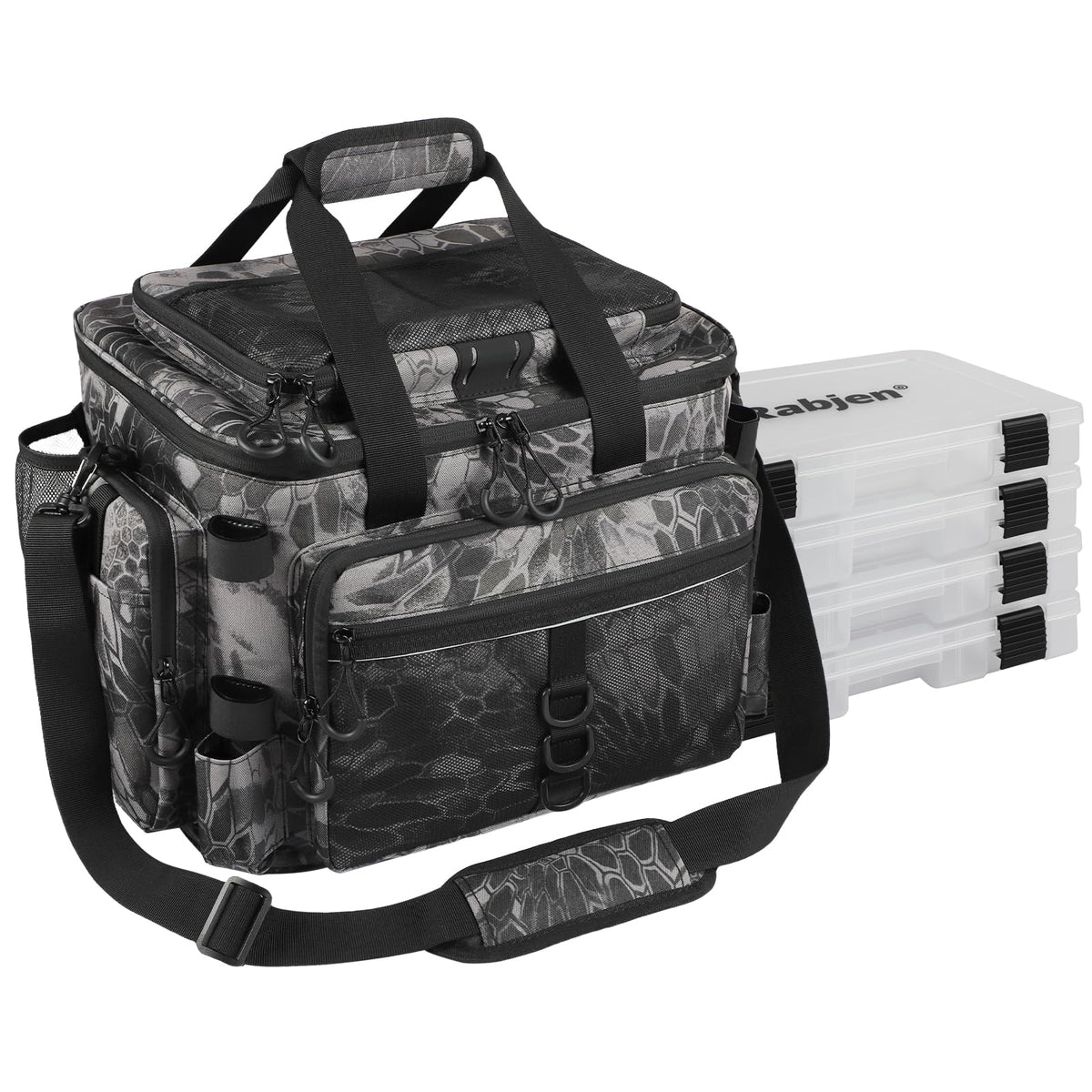 Rabjen Fishing Tackle Bag with Rod Holders & Cooler Main Compartment – Large Capacity Fishing Bag for Organized Gear Storage