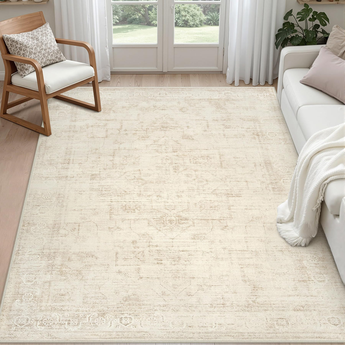 8x10 Area Rugs Living Room: Bedroom Washable Carpet Beige/Ivory