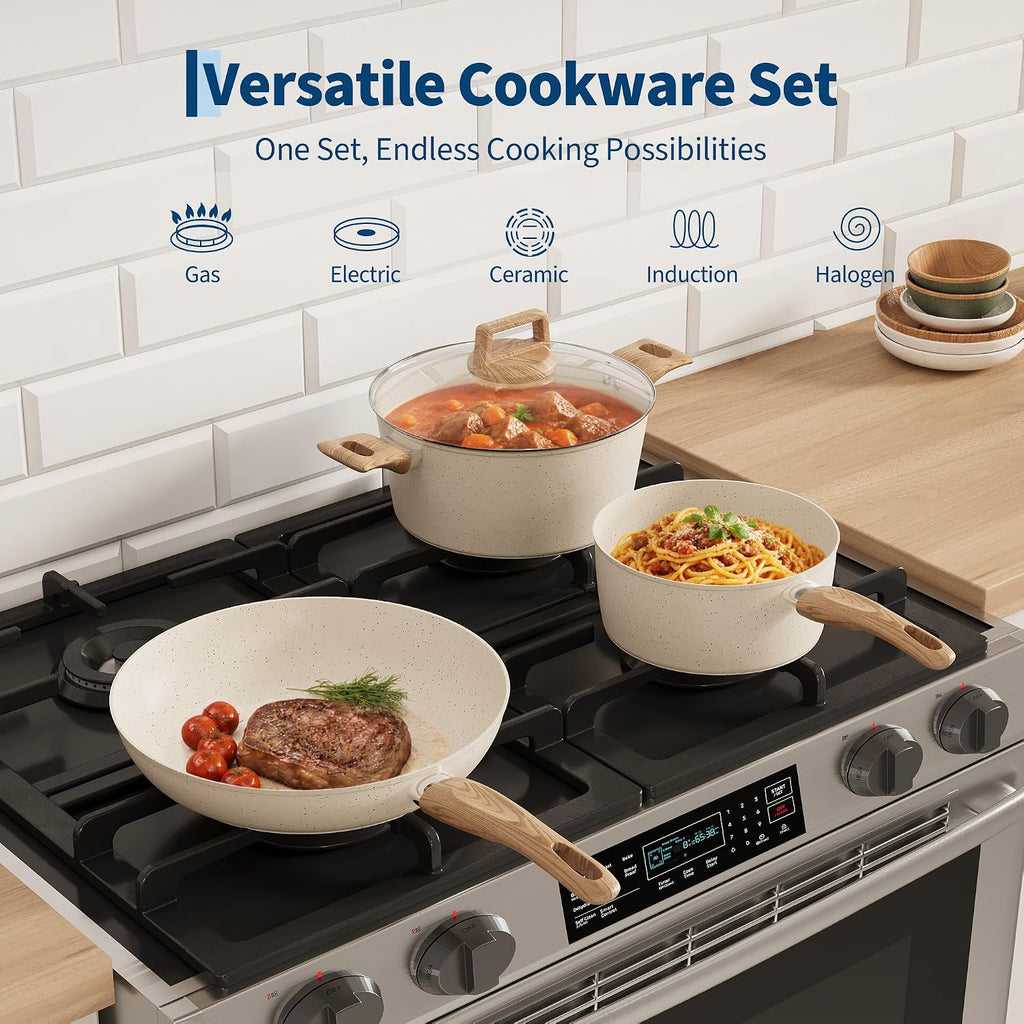 Garvee 21 Piece Non-Stick Pots and Pans Set Ceramic Cookware
