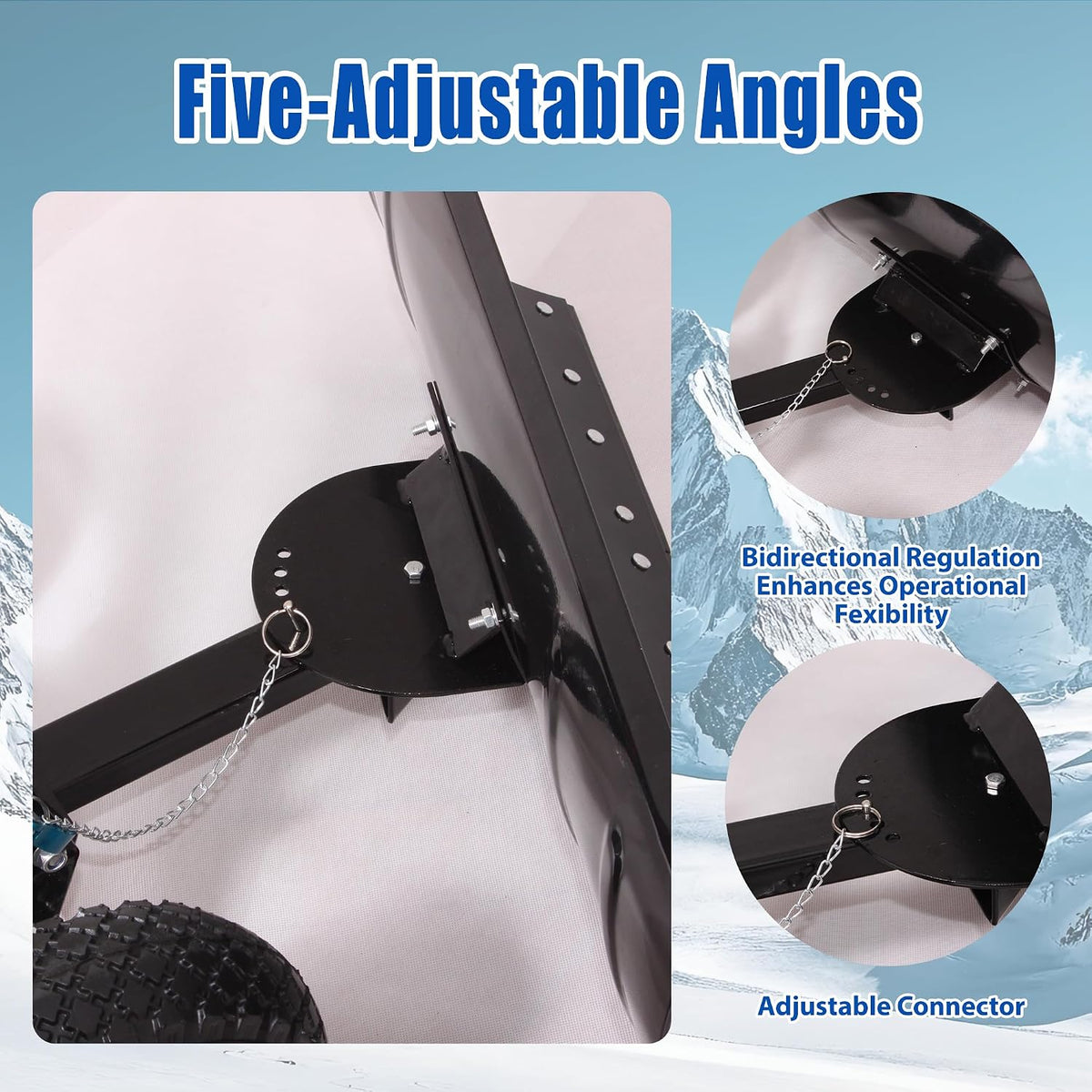 Snow Shovel with Wheels, Heavy Duty Metal Snow Pusher for Driveways, Push Snow Shovel with 5 Level Adjustable Angle & Height Handle for Snow Removal (Single Rod)