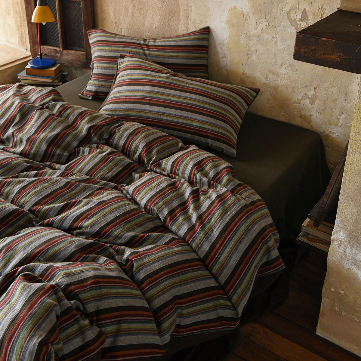 Plaid Duvet Cover Set Washed Cotton,Queen(90"x90"),Multicolor Gingham