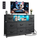 WLIVE LED Black Dresser TV Stand for 55 Inch TV, 8 Drawers