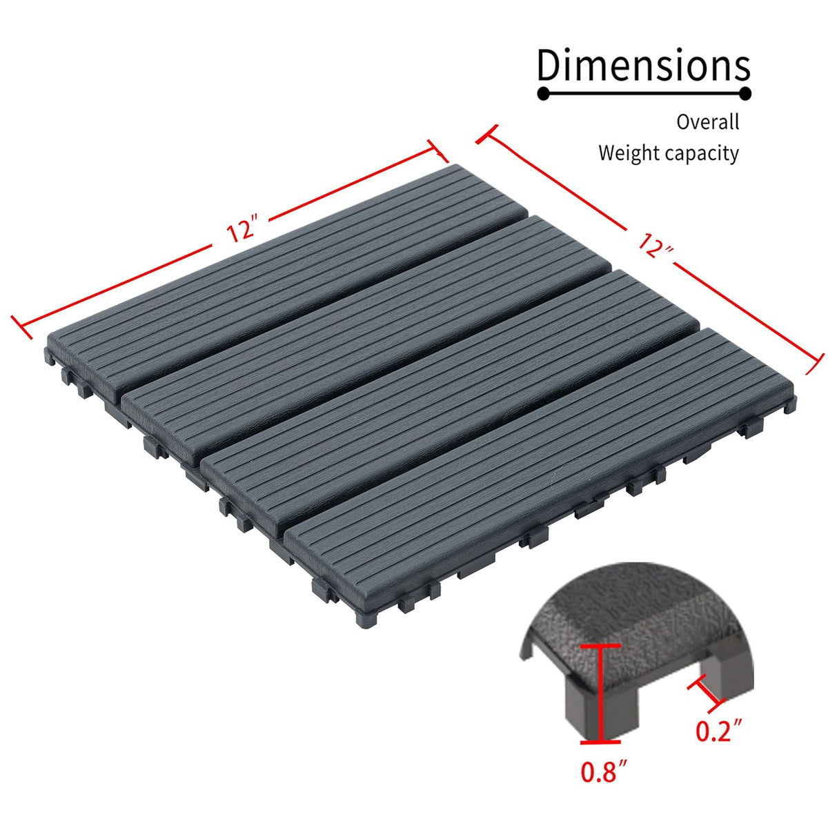 Plastic Interlocking Deck Tiles, 12"x12" Patio Flooring, 44 Packs Deck Tile Outdoor Waterproof All Weather, Flooring Tiles for Balcony, Backyard Pool decking Tiles, Carved Bricks Gray