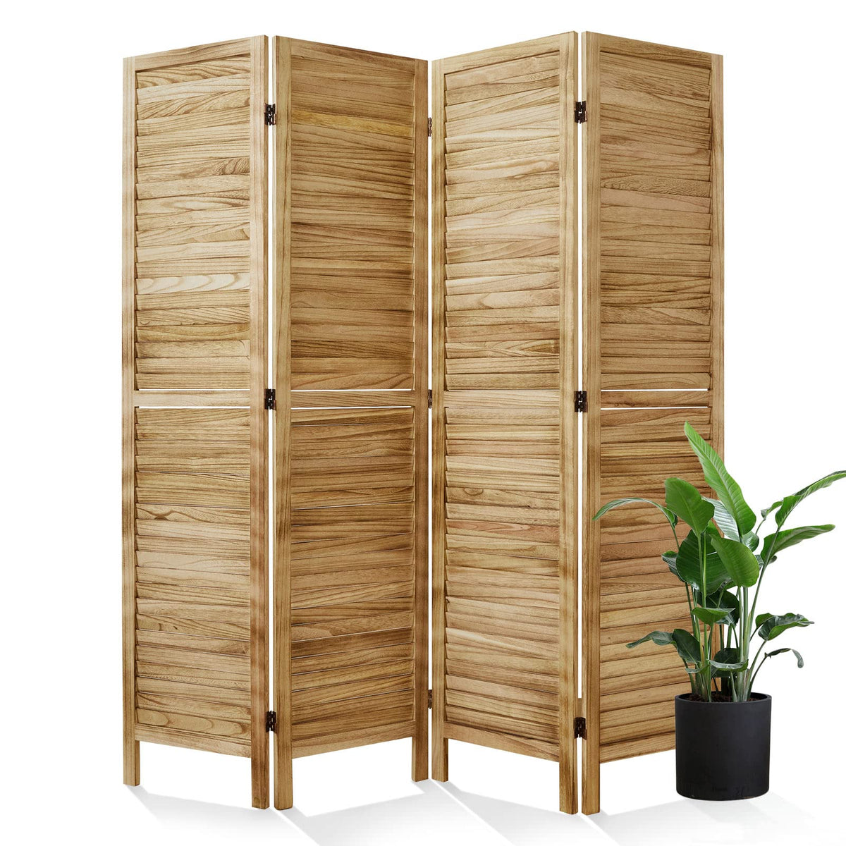 Room Dividers and Folding Privacy Screens, Wood Louvered Separators Divider Wall for Home Office Bedroom - 4 Panels, 67 * 60inch (White-Washed)