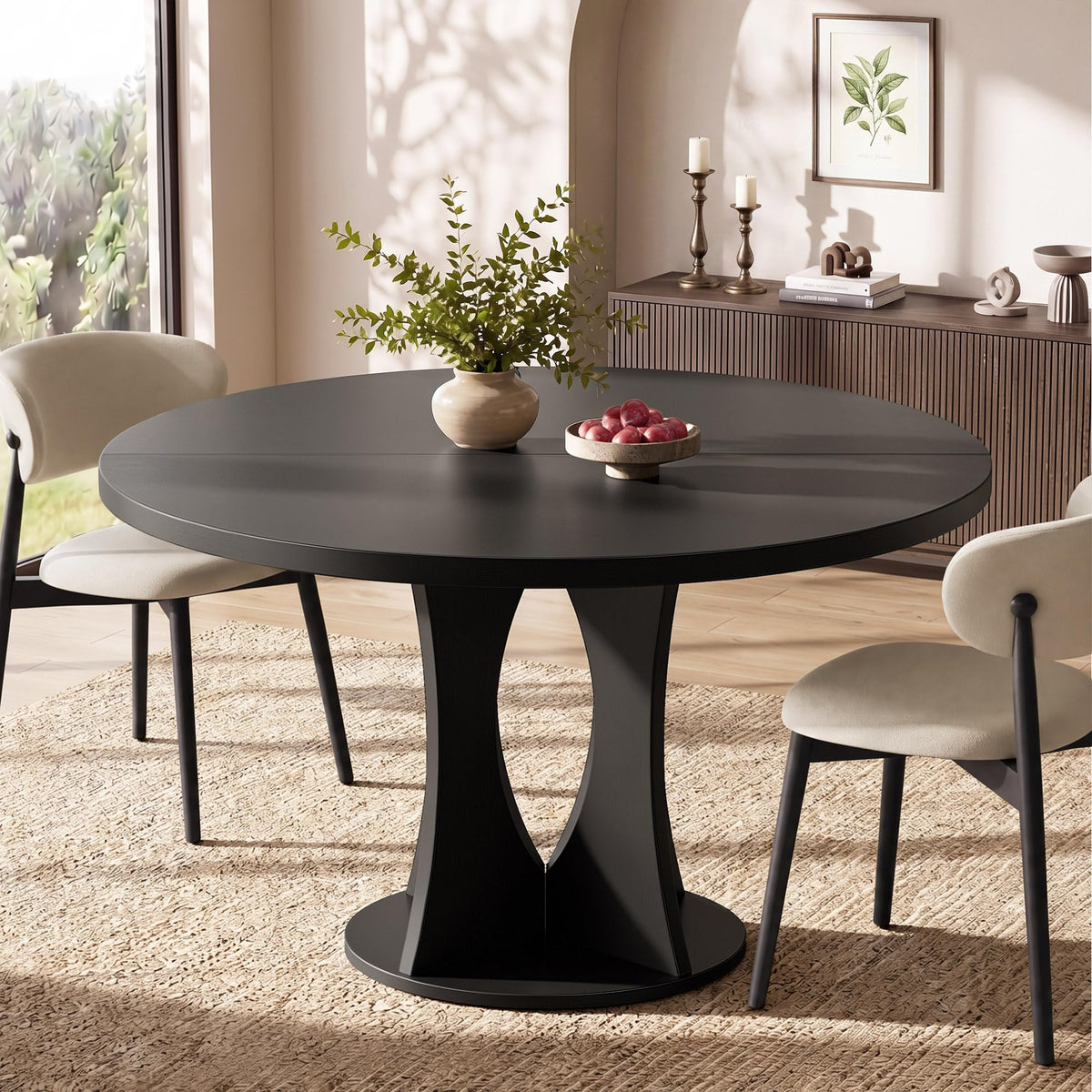 Einhomn 47.2-inch Round Dining Table, Kitchen Table for 4-6, Farmhouse Circle Dining Room Table, Space Saving Wood Kitchen & Dining Room Furniture, Oak