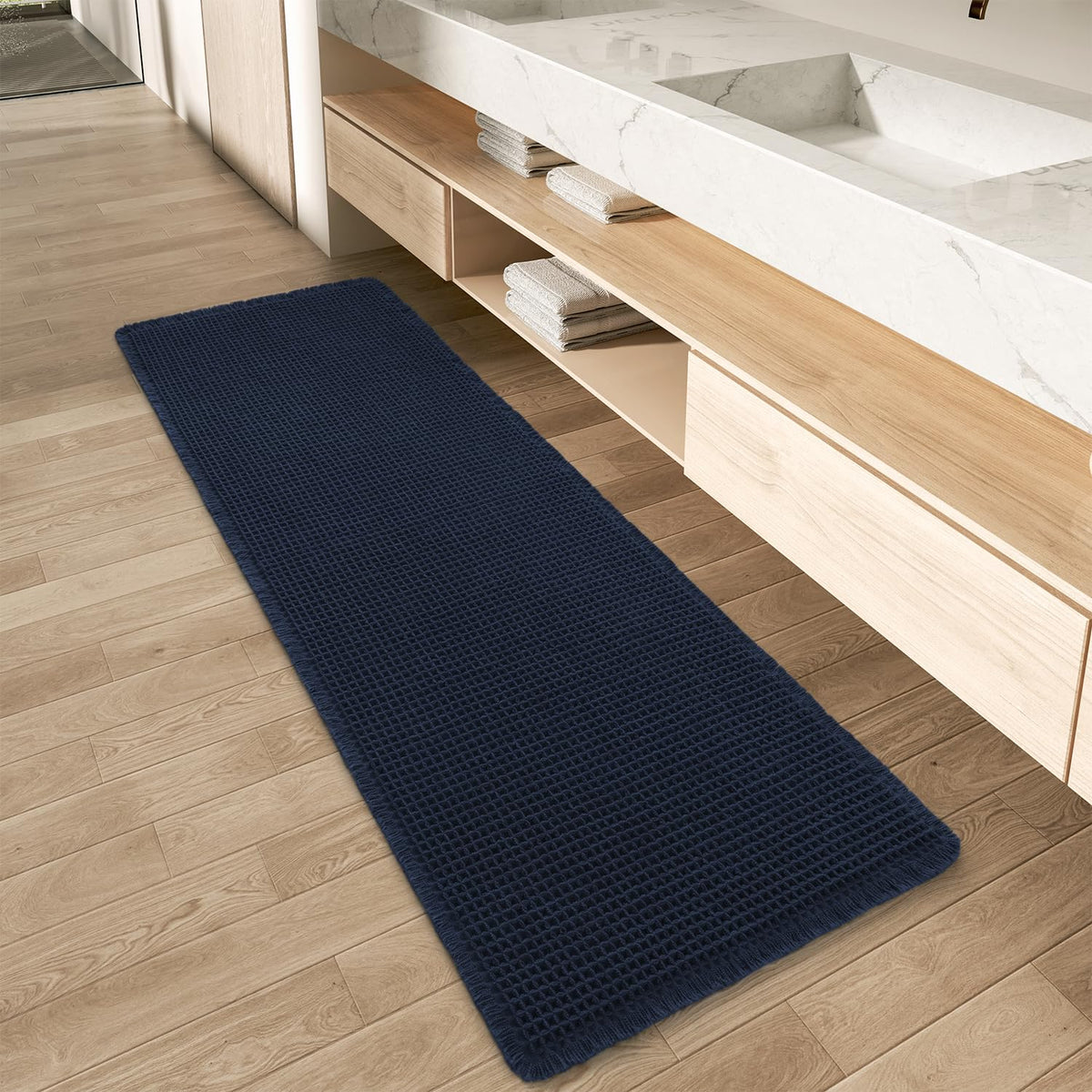 Upgraded Waffle Bath Mat Set of 2 Absorbent Bathroom Mat 18"x30" + 24"x48"