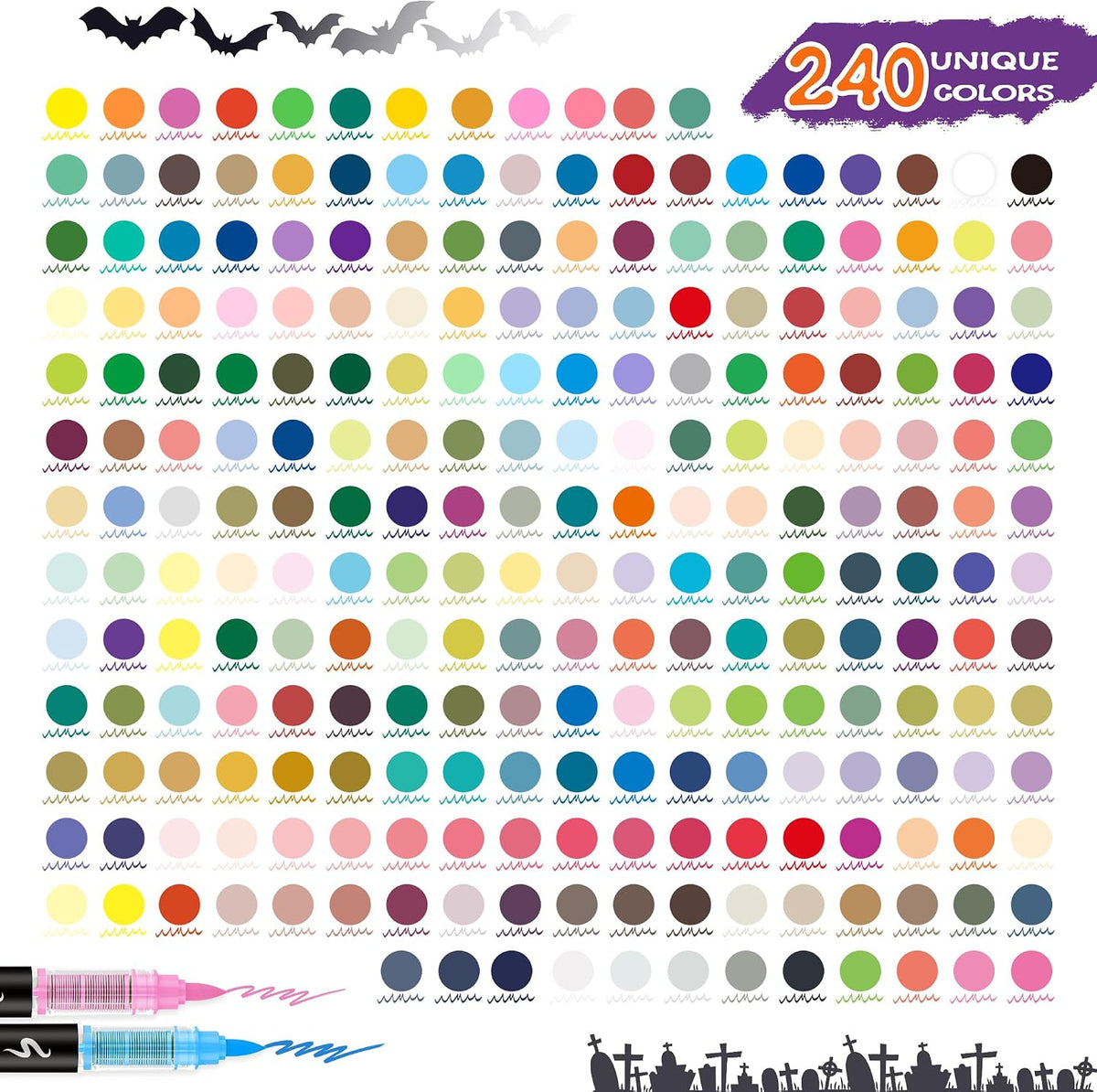 Guangna 240 Acrylic Paint Markers, Brush Tip Acrylic Paint Pens, Quick-Drying Waterproof Ink, for Rock Painting Plastic Wood Canvas Glass Ceramic Metal Art Crafts Supplies Gift
