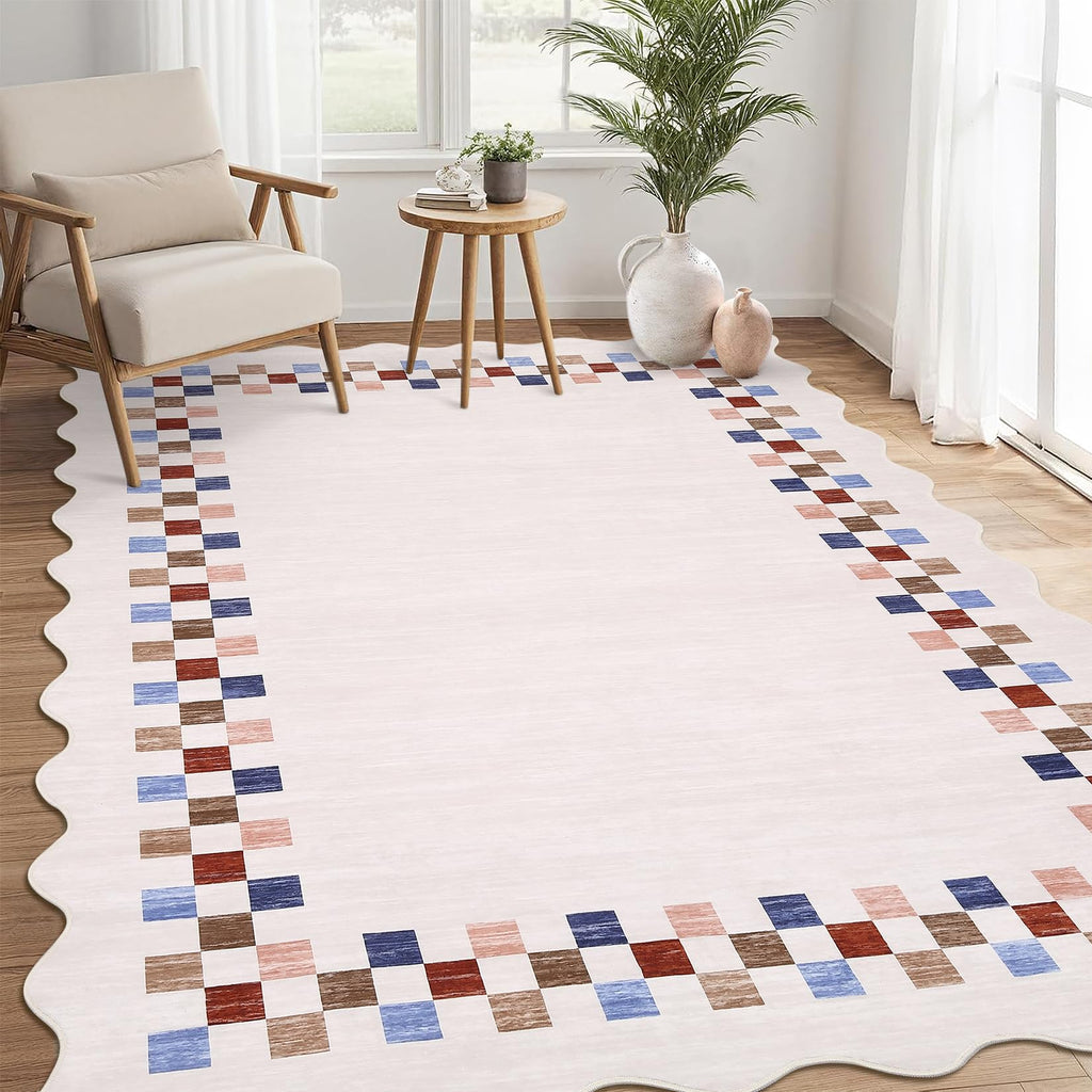 GarveeHome 5x7 Washable Area Rug Checkered Rug for Bedroom Living Room